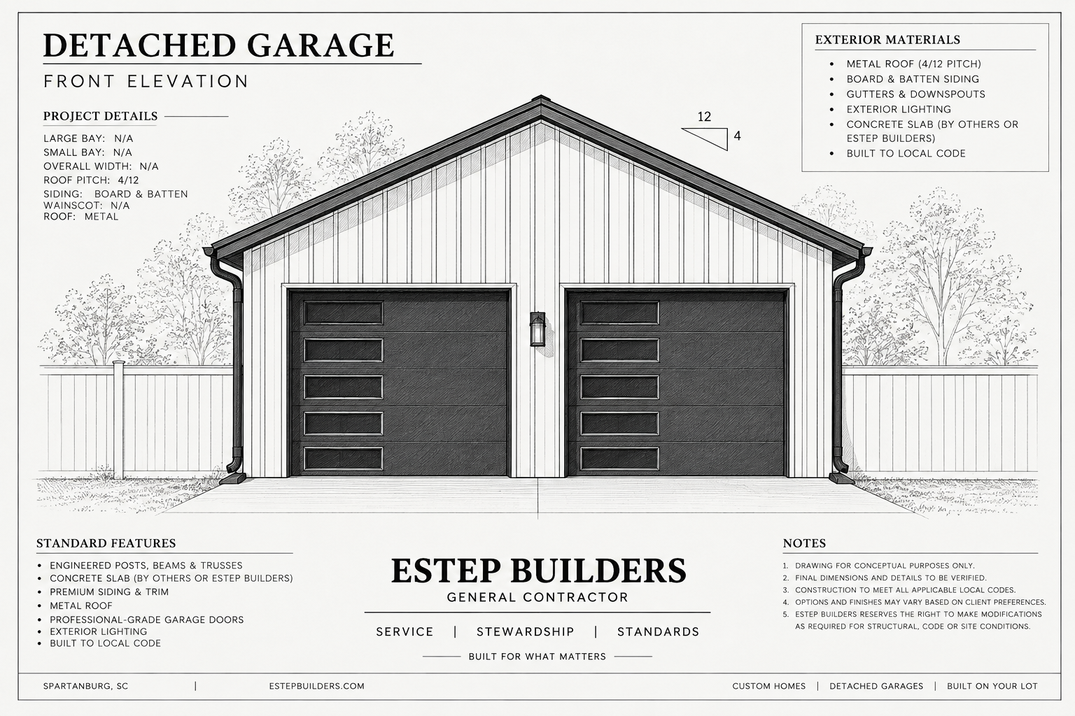 Front elevation drawing for a modern two-bay detached garage