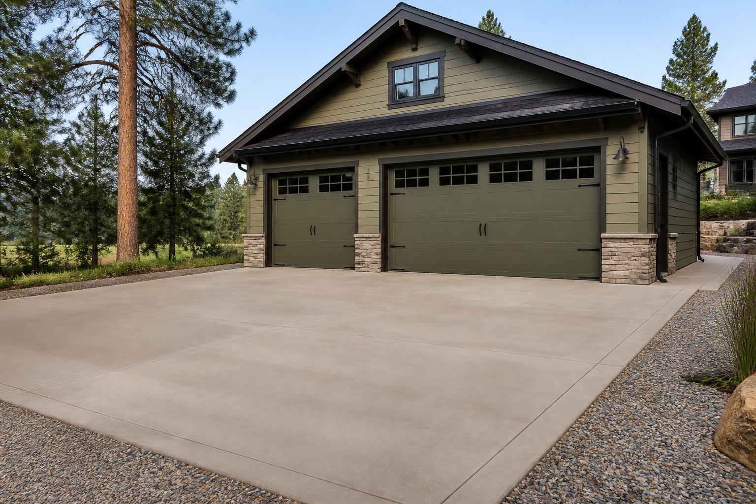 Concrete parking area added alongside an existing driveway at a detached garage