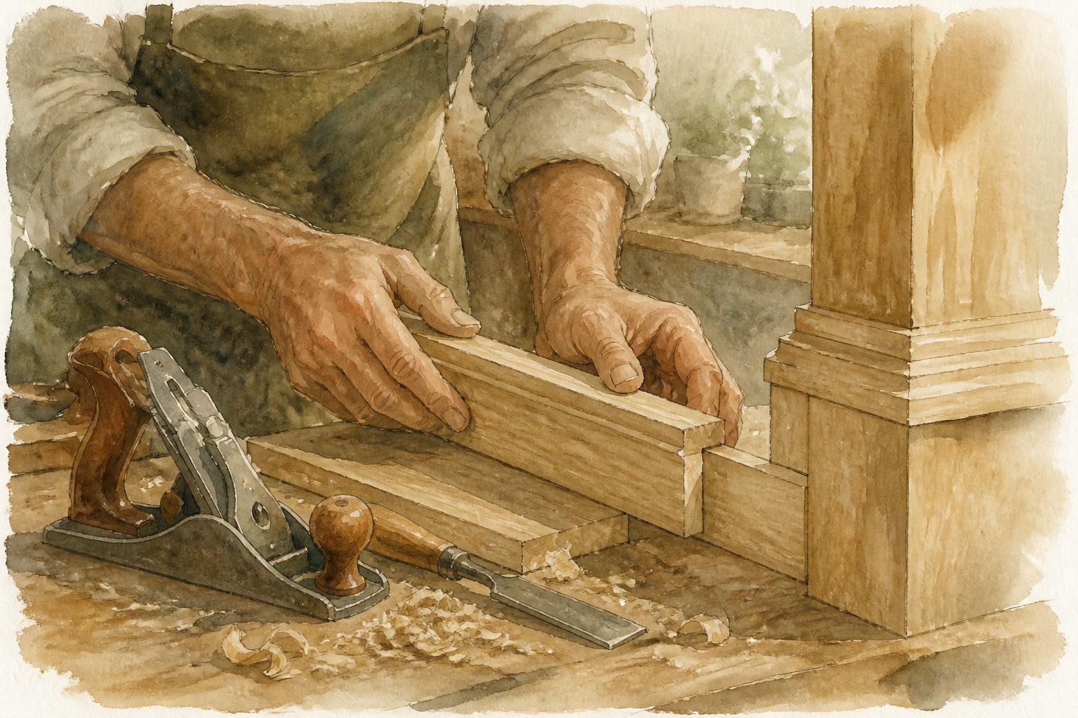 Craftsman measuring custom millwork detail