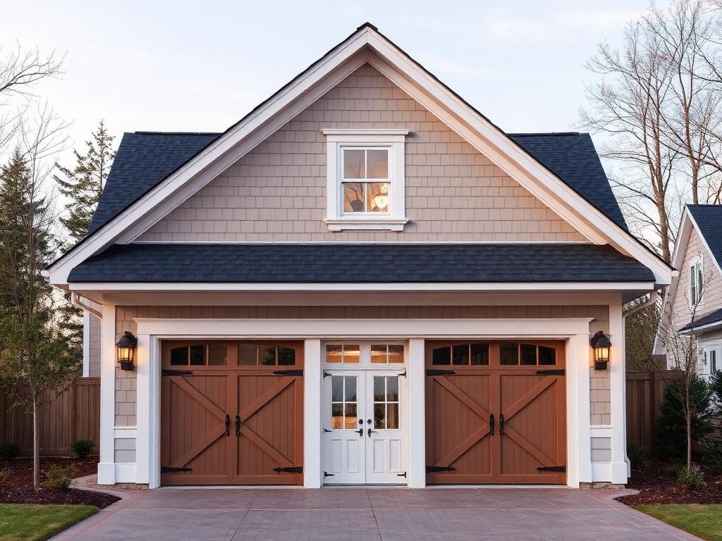 Farmhouse garage with custom trim and board batten SC