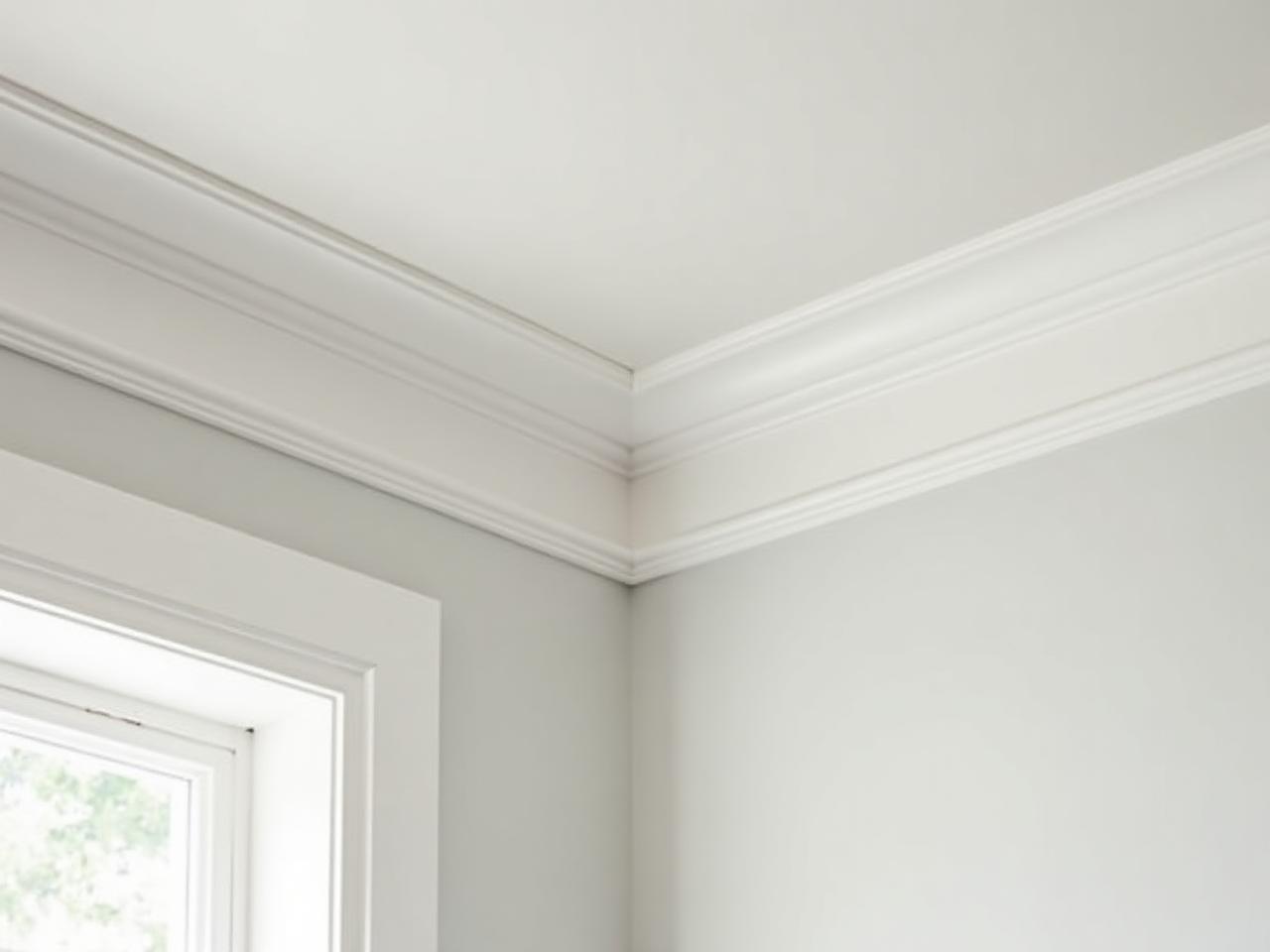 Farmhouse crown molding with painted white finish